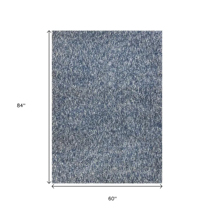 5' X 7' Indigo Ivory Heather Indoor Shag Rug