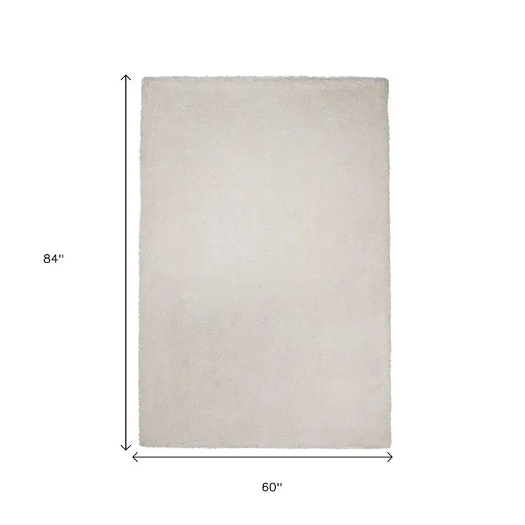 5' X 7' Ivory Shag Hand Woven Area Rug