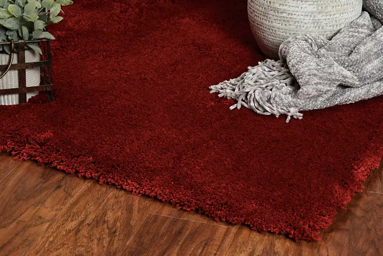 5' X 7' Red Shag Hand Woven Area Rug