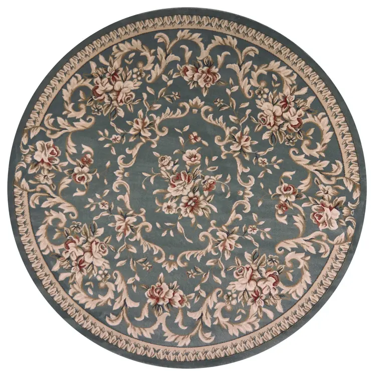 8' Slate Blue And Red Floral Round Rug