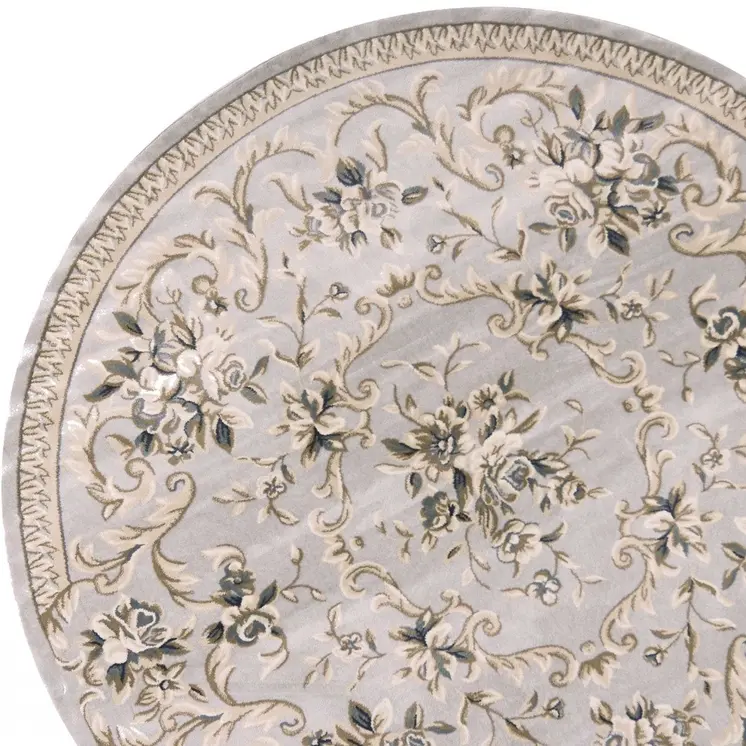 8' Light Gray And Green Floral Round Rug