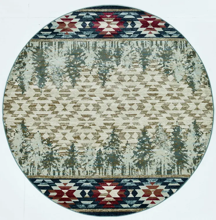 8' Ivory And Blue Abstract Round Rug