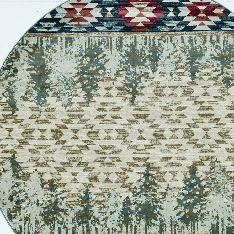 8' Ivory And Blue Abstract Round Rug