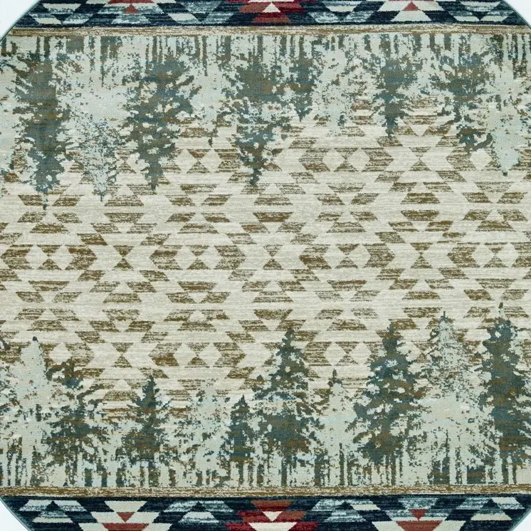 8' Ivory And Blue Abstract Round Rug