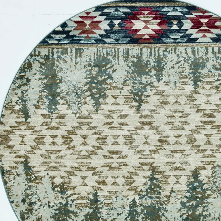 8' Ivory And Blue Abstract Round Rug