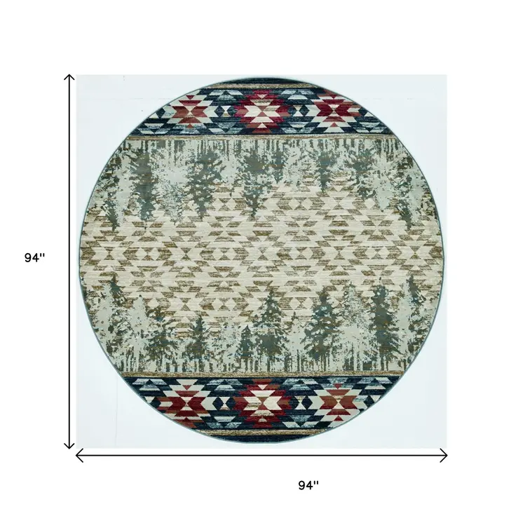 8' Ivory And Blue Abstract Round Rug