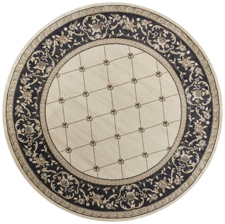 8' Ivory And Gray Floral Round Rug