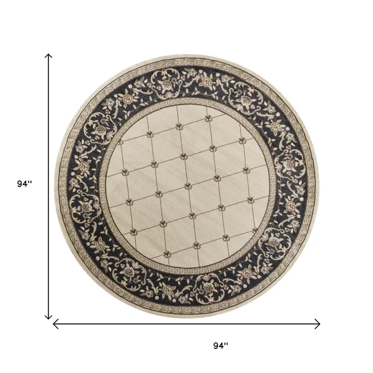 8' Ivory And Gray Floral Round Rug