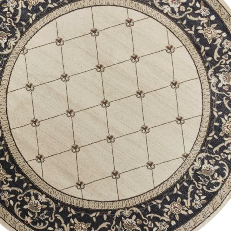 8' Ivory And Gray Floral Round Rug