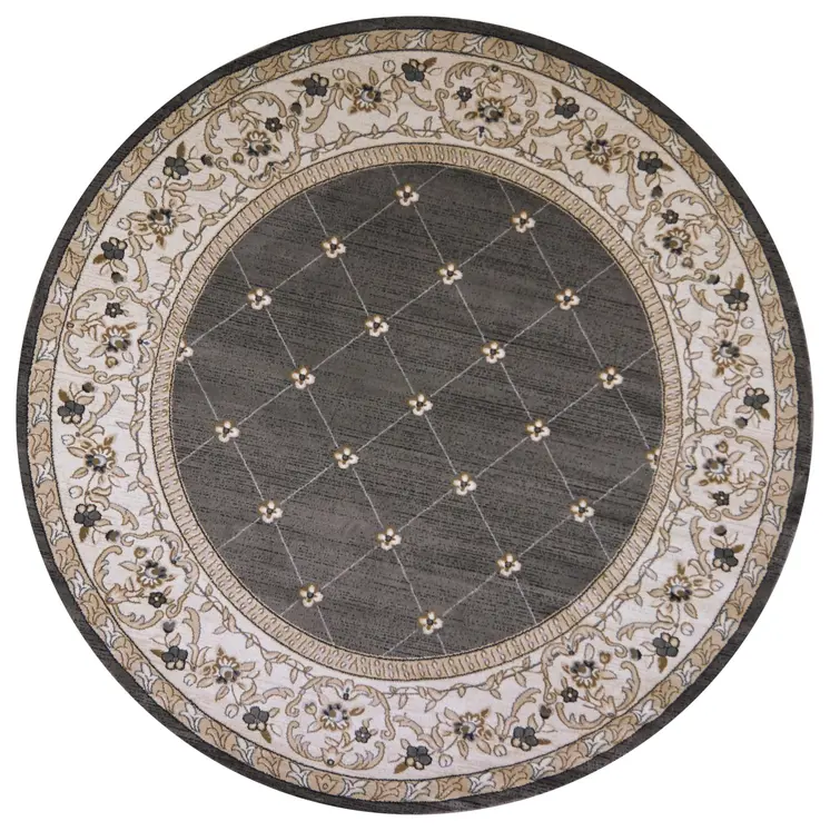 8' Gray And Ivory Round Rug