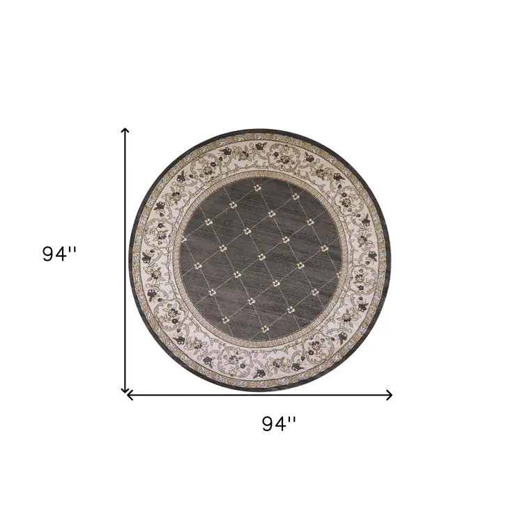 8' Gray And Ivory Round Rug