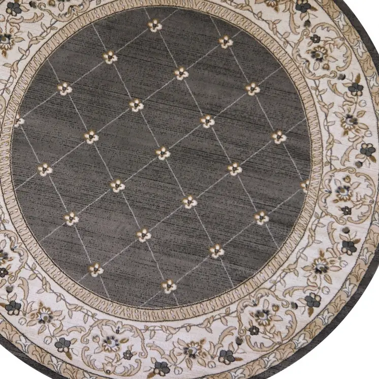 8' Gray And Ivory Round Rug