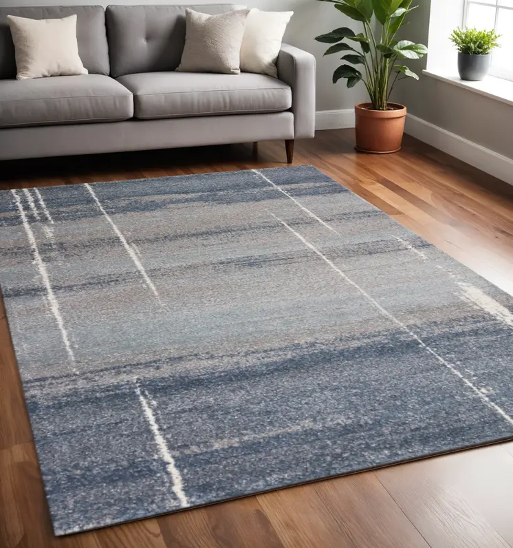 5' X 8' Blue And Gray Abstract Area Rug