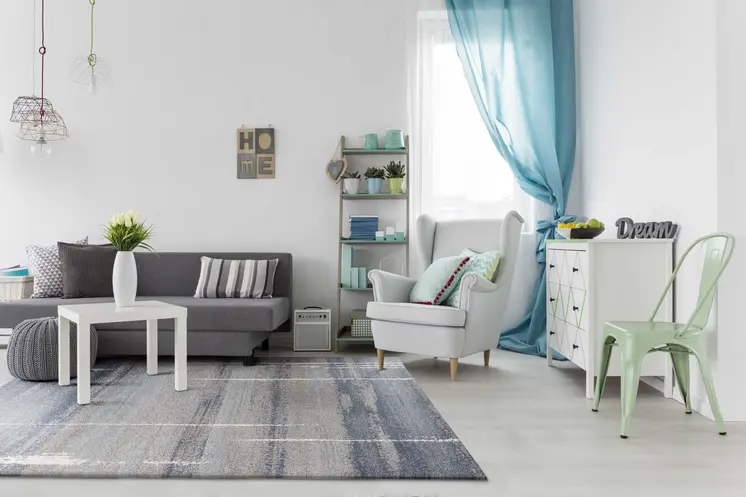 5' X 8' Blue And Gray Abstract Area Rug