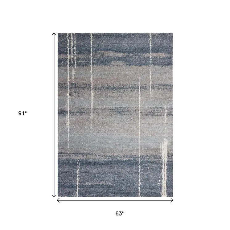 5' X 8' Blue And Gray Abstract Area Rug