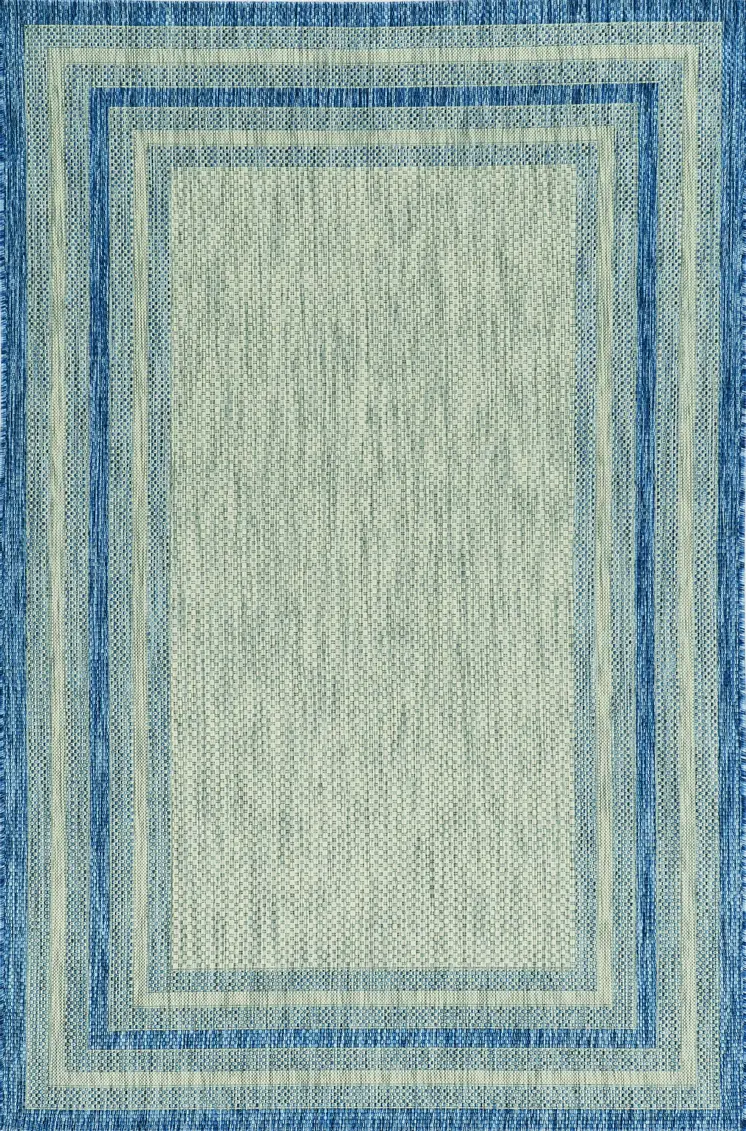 8' X 11' Blue And Gray Striped Indoor Outdoor Area Rug