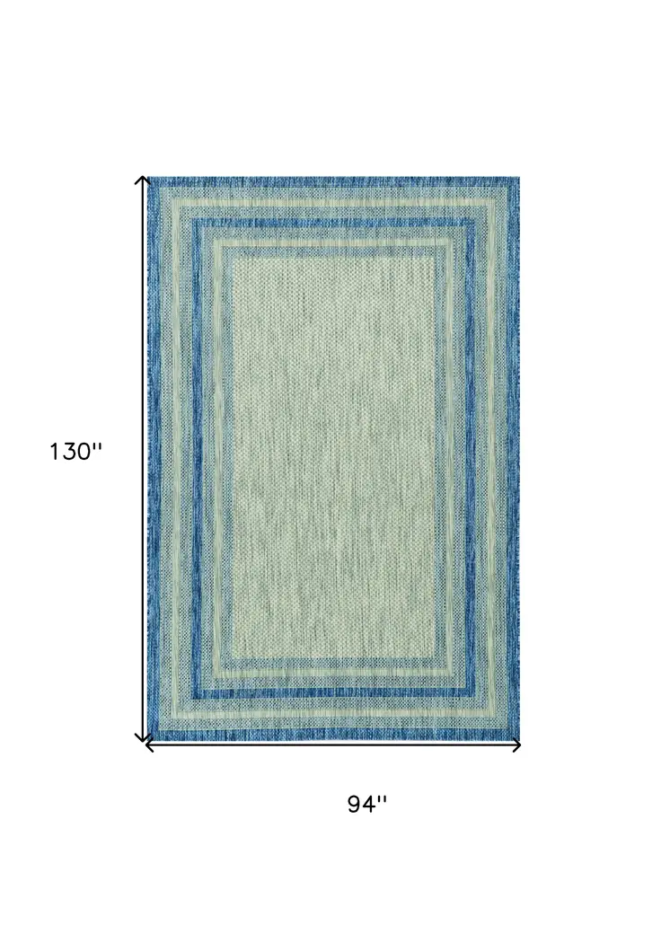 8' X 11' Blue And Gray Striped Indoor Outdoor Area Rug