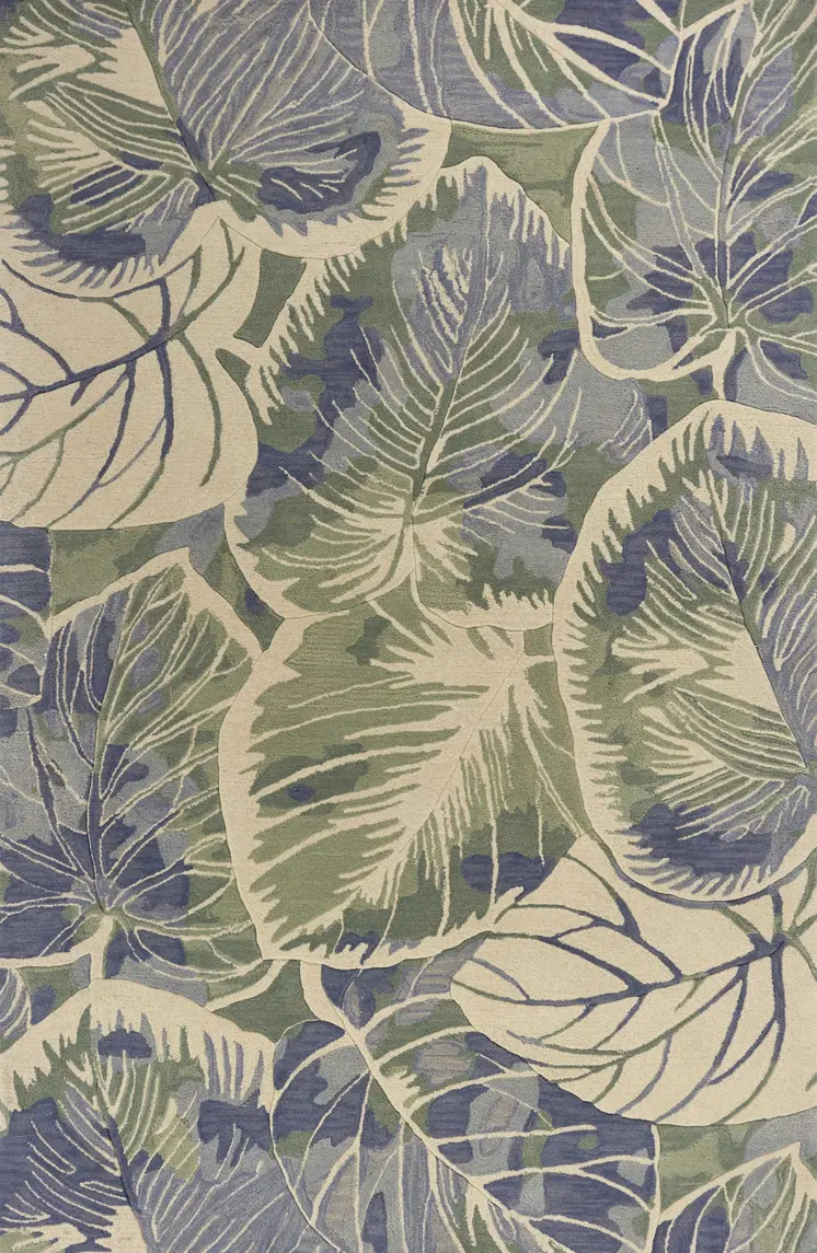 3' X 5' Blue And Green Wool Botanical Leaves Hand Tufted Area Rug