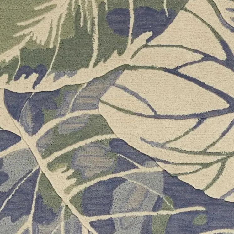 3' X 5' Blue And Green Wool Botanical Leaves Hand Tufted Area Rug