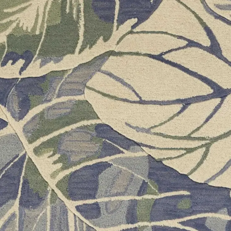 3' X 5' Blue And Green Wool Botanical Leaves Hand Tufted Area Rug