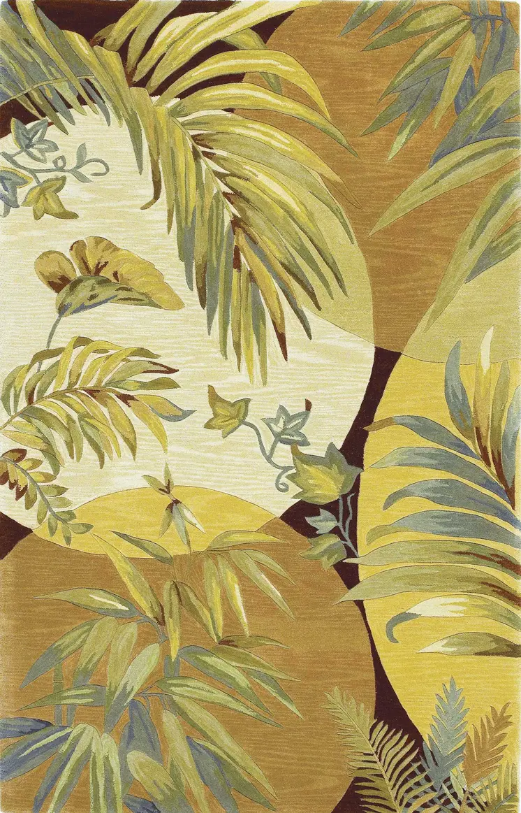 4' X 6' Coral Green And Ivory Wool Botanical Leaves Hand Tufted Area Rug