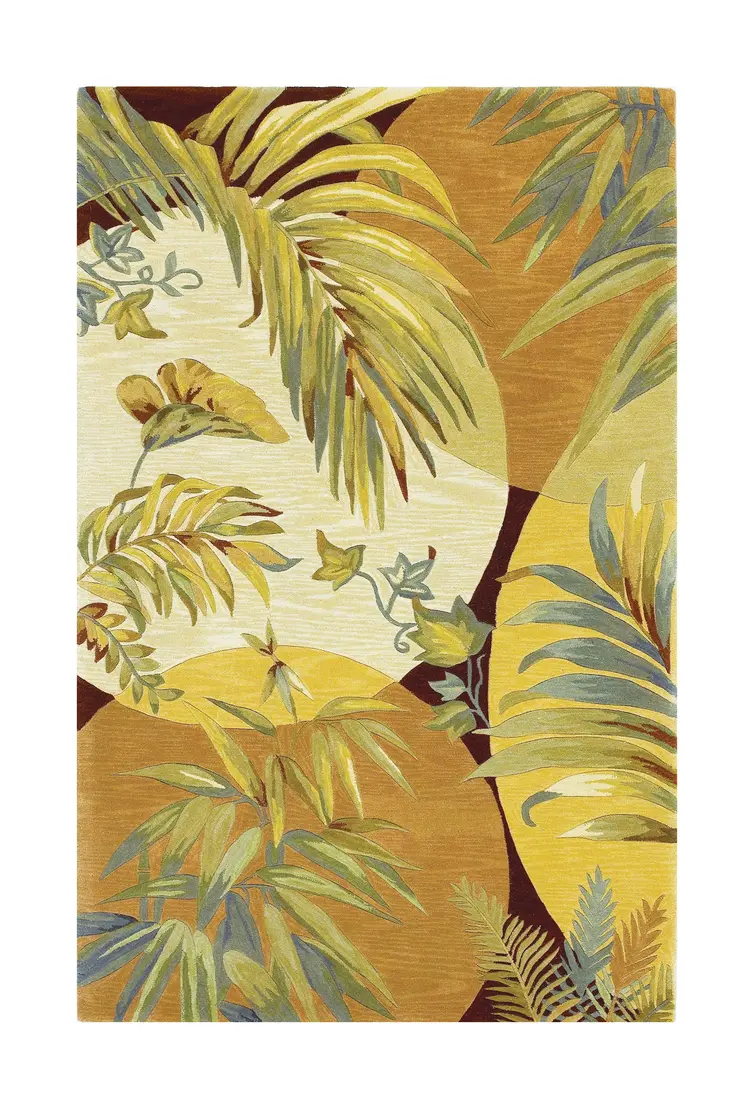 4' X 6' Coral Green And Ivory Wool Botanical Leaves Hand Tufted Area Rug