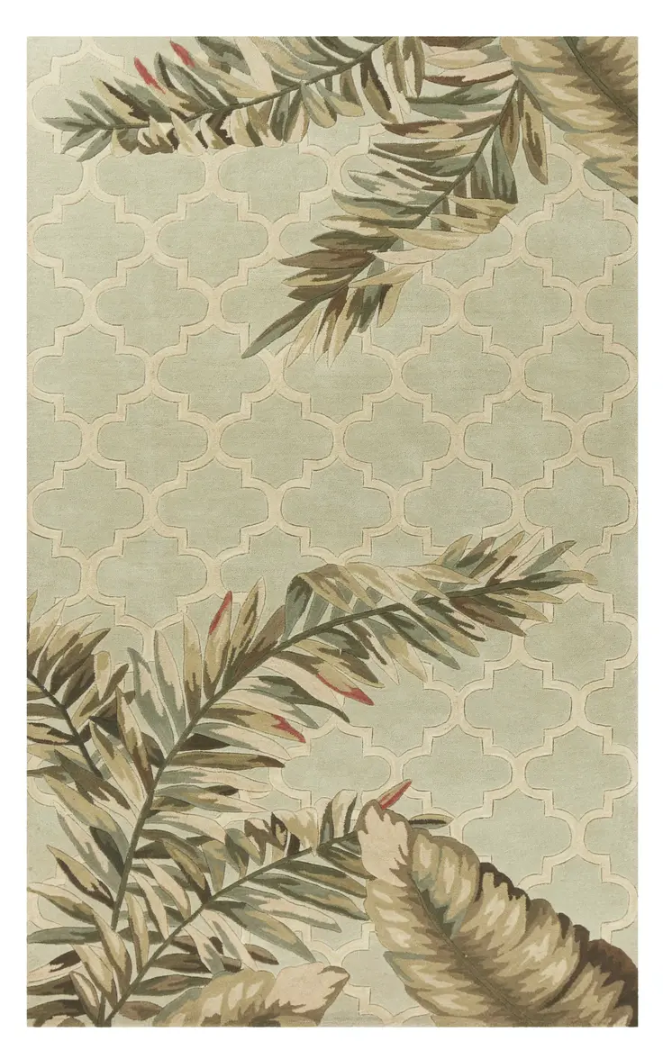 4' X 6' Sage And Tan Wool Tropical Botanical Hand Tufted Area Rug