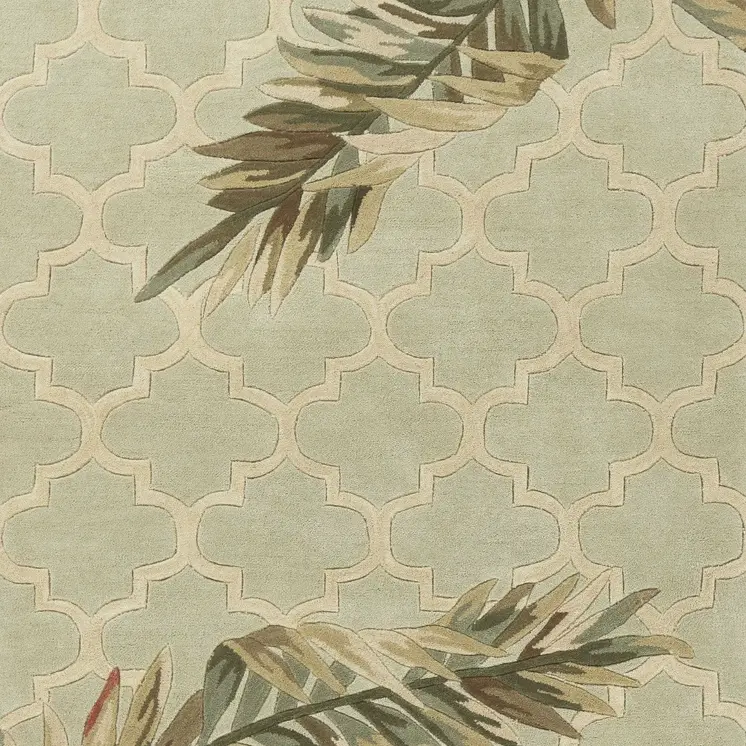 4' X 6' Sage And Tan Wool Tropical Botanical Hand Tufted Area Rug