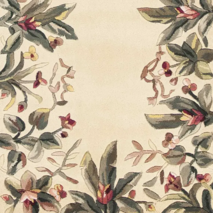 8' Ivory Wool Tropical Floral Shag Hand Tufted Runner Rug