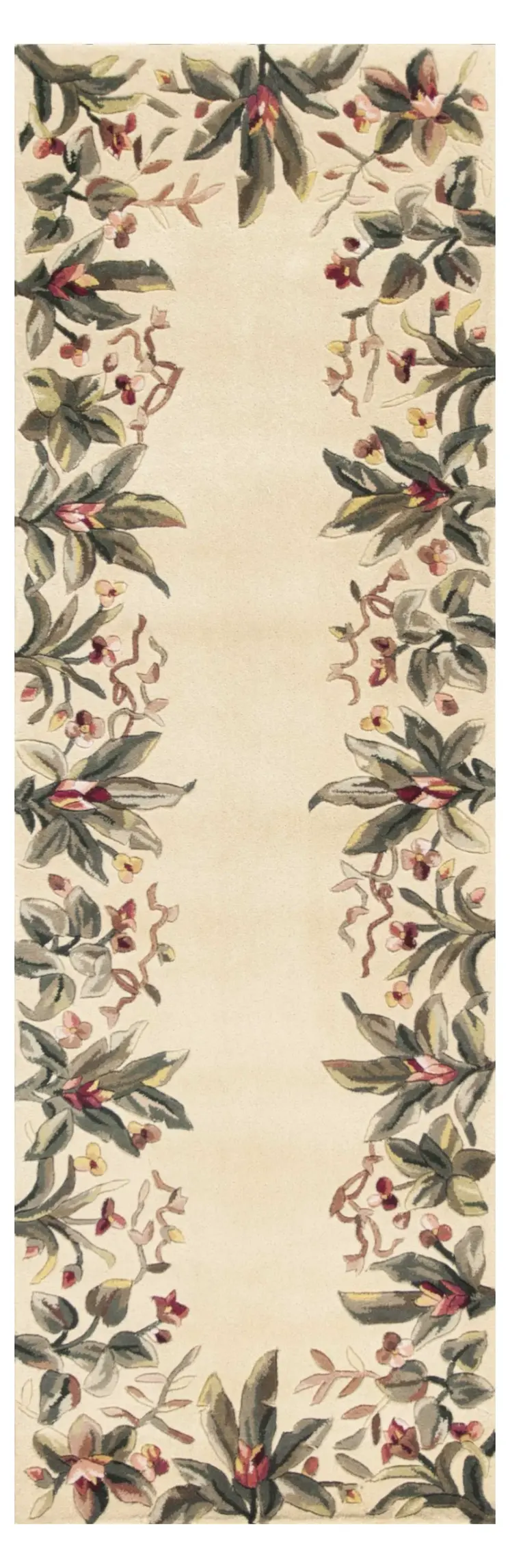 8' Ivory Wool Tropical Floral Shag Hand Tufted Runner Rug