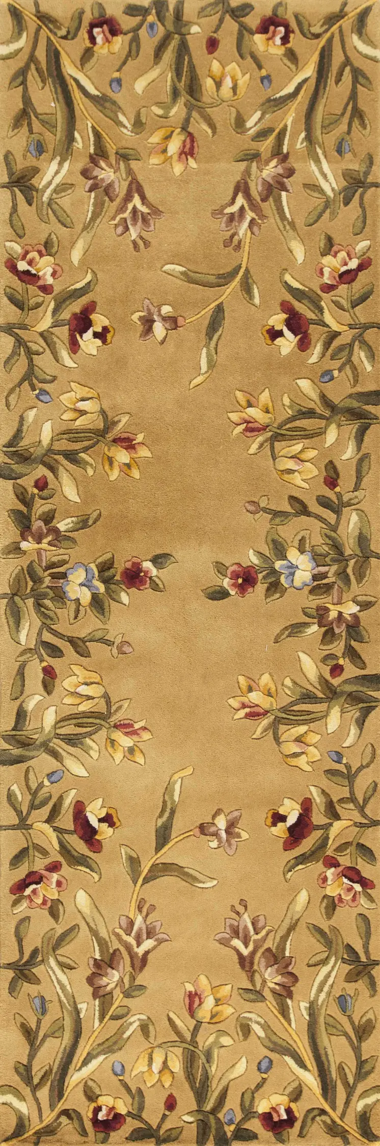 8' Golden Yellow Wool Floral Hand Tufted Runner Rug
