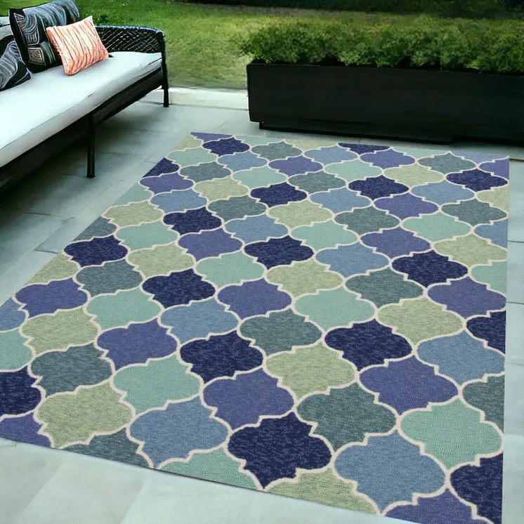 5' X 8' Blue Moroccan Indoor Outdoor Area Rug