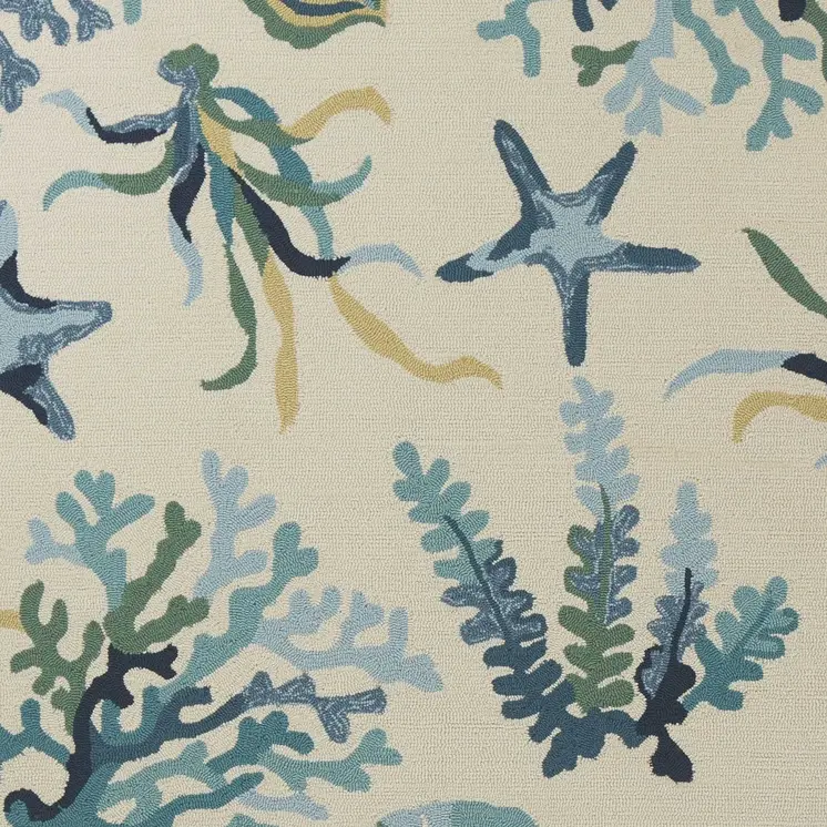 5' X 8' Ivory And Blue Floral Handmade Indoor Outdoor Area Rug