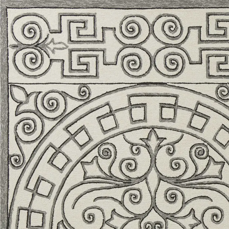 5' X 8' Gray And Ivory Damask Indoor Outdoor Area Rug