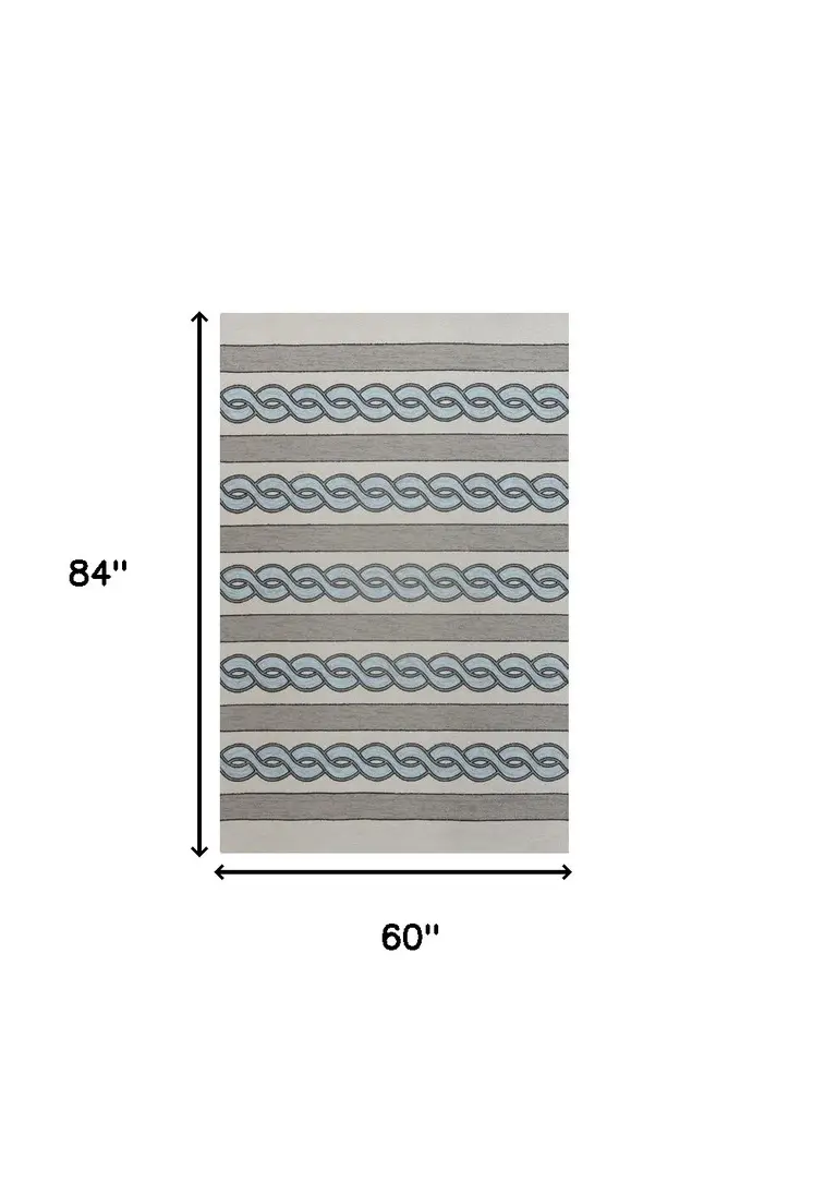 5' X 7' Ivory And Blue Abstract Handmade Indoor Outdoor Area Rug
