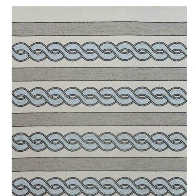 5' X 7' Ivory And Blue Abstract Handmade Indoor Outdoor Area Rug