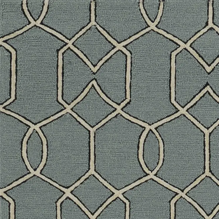 5' X 7' Green and Ivory Geometric Hand Hooked Area Rug