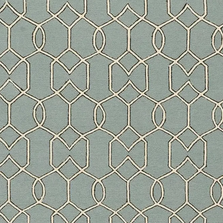 5' X 7' Green and Ivory Geometric Hand Hooked Area Rug