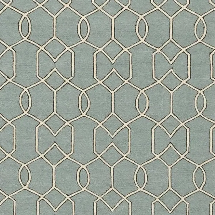 5' X 7' Green and Ivory Geometric Hand Hooked Area Rug