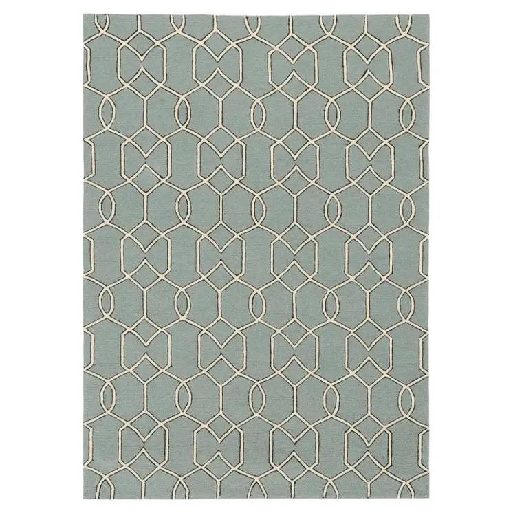 5' X 7' Green and Ivory Geometric Hand Hooked Area Rug