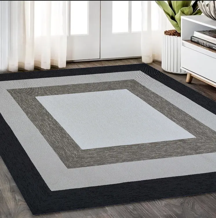 5' X 7' Ivory Charcoal and Taupe Geometric Hand Hooked Area Rug