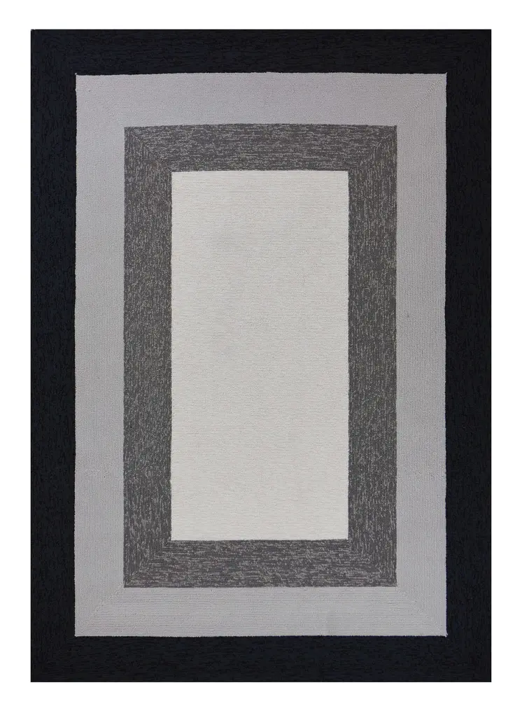 5' X 7' Ivory Charcoal and Taupe Geometric Hand Hooked Area Rug