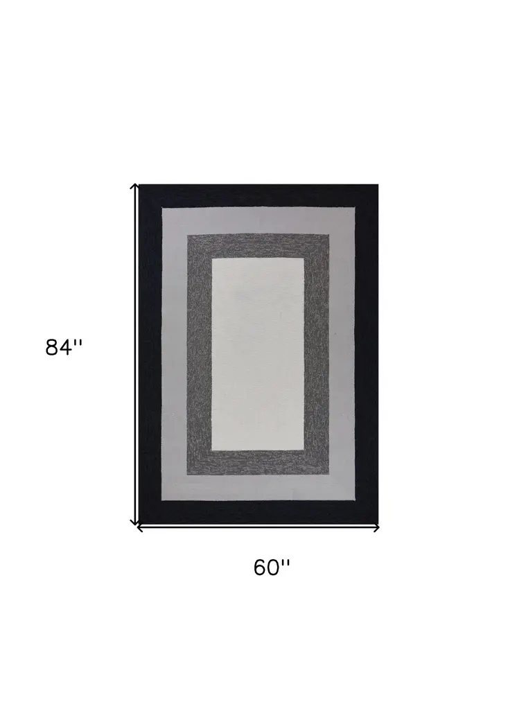 5' X 7' Ivory Charcoal and Taupe Geometric Hand Hooked Area Rug