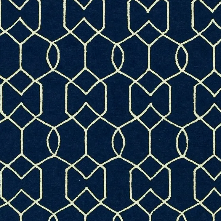 5' X 7' Navy Blue Geometric Hand Hooked Area Rug