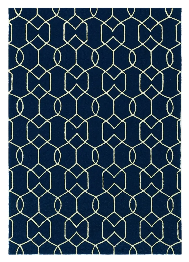 5' X 7' Navy Blue Geometric Hand Hooked Area Rug
