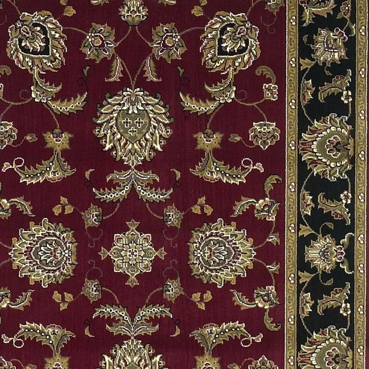 7' Red And Black Floral Medallion Octagon Rug