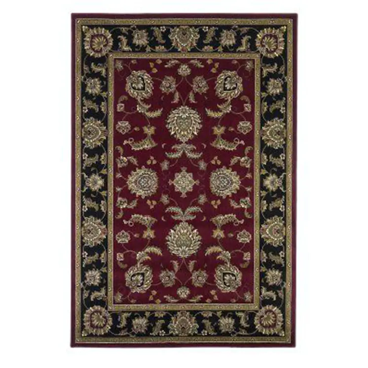 8' Red And Black Floral Vines Octagon Rug