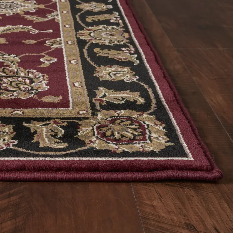 8' Red And Black Floral Vines Octagon Rug