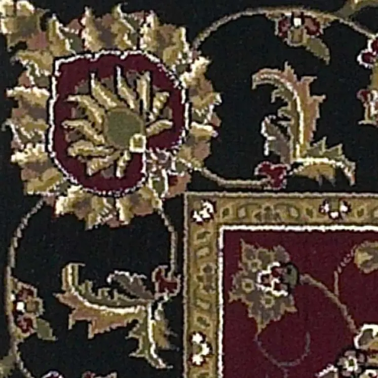 8' Red And Black Floral Vines Octagon Rug