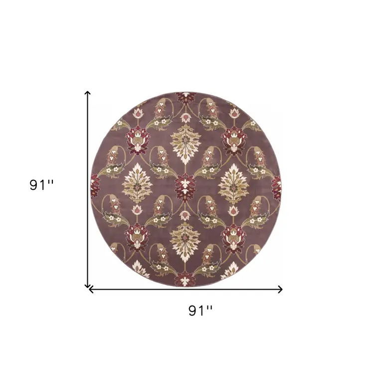 7' Plum And Purple Floral Octagon Rug